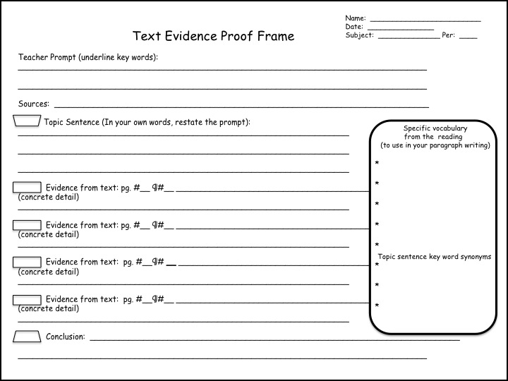 Text Evidence Proof Frames help with writing organization.