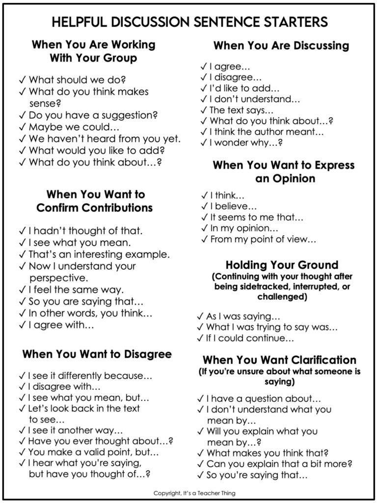 Using discussion stems can help with teaching speaking and listening activities.