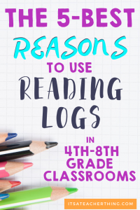 Pinterest image for the blog post titled The 5-Best Reasons to Use Reading Logs in 4th-8th Grade Classrooms.