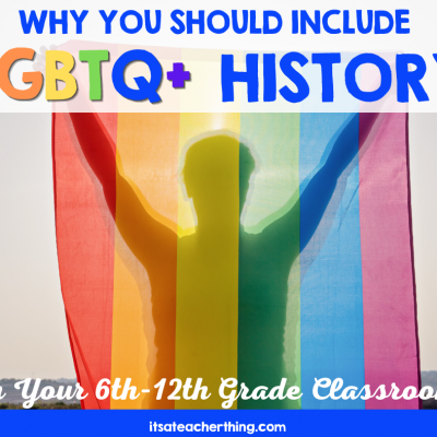 This blog post image shows a silhouette of a human behind a pride flag that they are holding up.