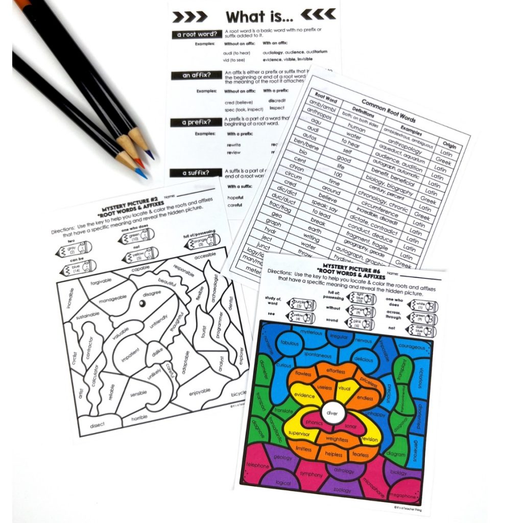 Add vocabulary games like these color by code root word pages are a great addition to your classroom vocabulary activities to increase learning and engagement.