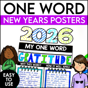 One word posters are the idea New Year's activity for older kids. Focused and engaging, the New Year's posters come with lists of ideas for choosing their one word, and a page for helping target the perfect one word.